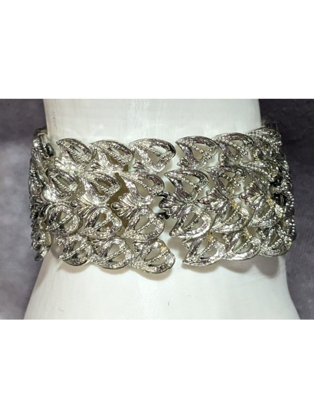 Retro Vintage Coro Silver Tone Butterfly Link Wide Bracelet Statement Cuff